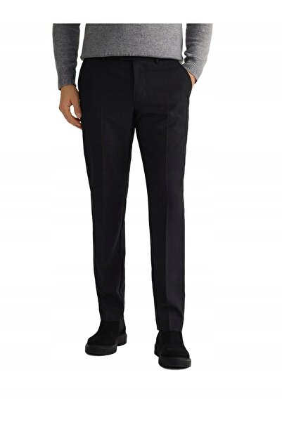 NO BRAND Pantaloni chino gri închis, croială dreaptă, cu detalii din lână, st...