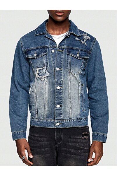 NO BRAND Jachetă din denim de bumbac bleumarin, vintage, clasică, cu margini ...