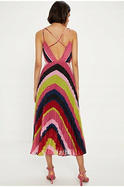 NO BRAND Rochie plisată midi clasică multicoloră cu bretele Oasis 40