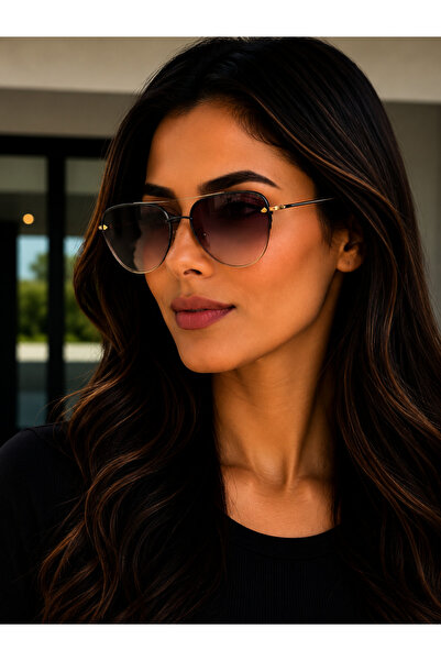 Bymiel نظارات شمسية نسائية بإطار ذهبي متدرج من الزجاج المدخن UV400
