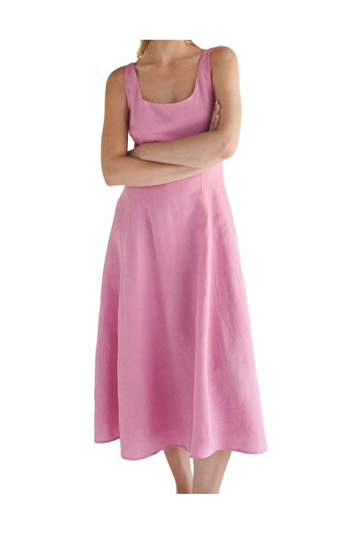 NO BRAND ROCHIE MIDI ROZIE CU BRETELE, CU UN PROPORȚIE DE IN, LUNGIME MEDIE, ...