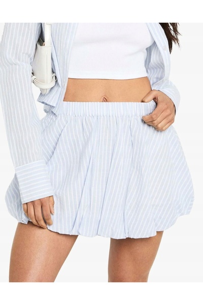 NO BRAND Fustă albastru ciel, din bumbac, cu dungi, talie elastică, Boohoo 44