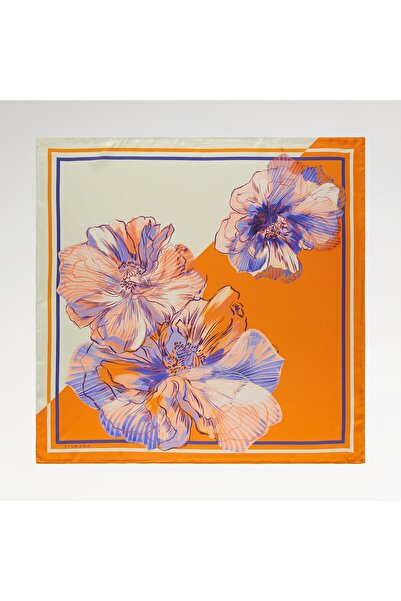 Vismara Milano Women's Linea Fiora Pattern Tivil Silk Scarf Orange 90X90