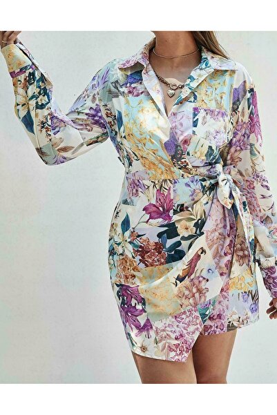 NO BRAND Rochie mini colorată, cu imprimeu, tip petrecută, cu mânecă lungă, S...