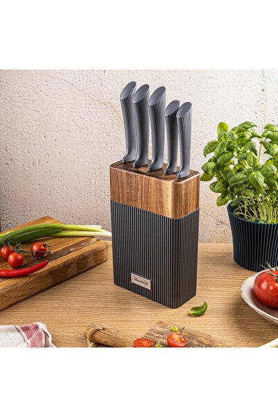NO BRAND Set de cuțite 6 piese Suport de acțiune, Mânere gri Klausberg Kb-7979