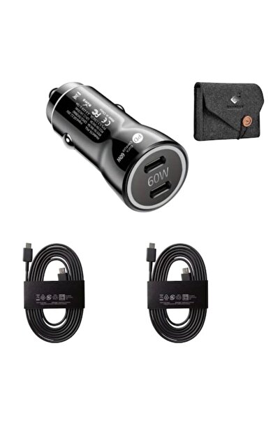 QUANDES Kit incarcator auto Dual USB-C-C 60W Fast Charger, 2 Cablu date USB-C...