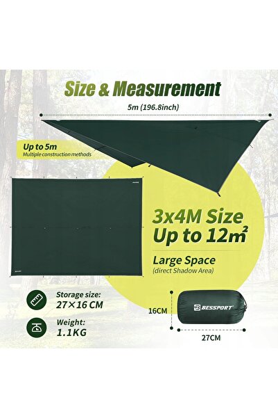 NO BRAND Cort de camping Plandeka 3x4 m Impermeabil Pu3000 cu prelungire