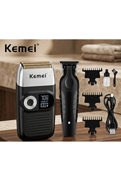 Kemei Σέτ Επαγγελματική Επαναφορτιζόμενη Κουρευτική Μηχανή + Foil Ξυριστική Μ...