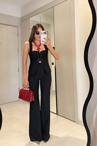 Gizem Ecemiş Jackson Siyah Kuşgözü Detaylı Premium Takım