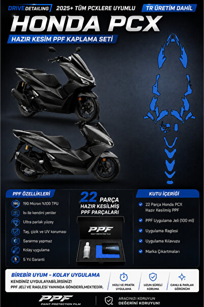 Drive Detailing Honda PCX PPF Kaplama 190 Micron %100 TPU 5 Yıl Garantili Jel...
