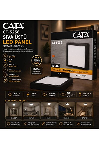 Cata CT-5236 SIVA ÜSTÜ LED PANEL SİYAH KASA BEYAZ IŞIK