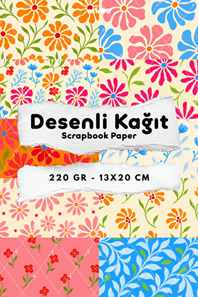 Mimu Art Studio Renkli Retro Çiçek Bahçesi Botanik Desenli Kağıt Seti Scrapbo...