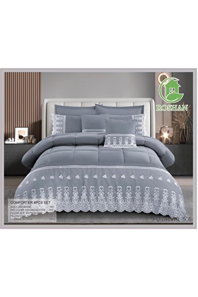 ROSHAN Embroidered Lace Bridal Quilt Set 8 Pieces - Luxurious Design with a C...