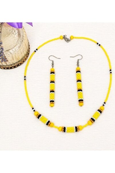 Amma Design Set de bijuterii handmade galben, elegant – colier și cercei conf...