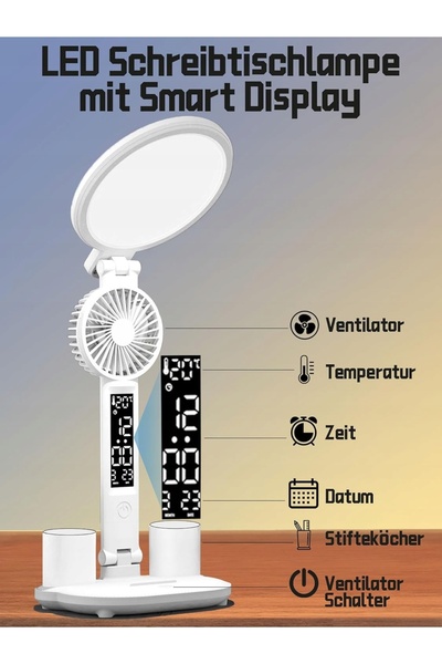 NO BRAND Lampă LED pentru copii, ventilator, ceas, reglare intensitate
