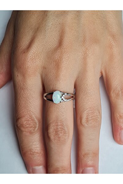 NO BRAND Inel de argint placat cu rodiu, mărimea 27, cu opal! ! !
