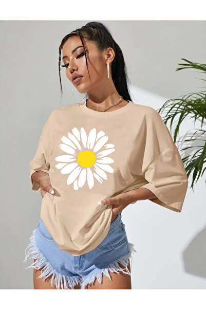 H&GHAMLEGİYİM Papatya Design Printed Oversize T-Shirt T-Shirt