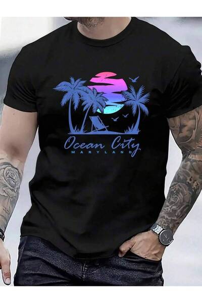 799 100% Cotton Ocean City Maryland Beach Trip Retro Sunset T-Shirt For Men W...