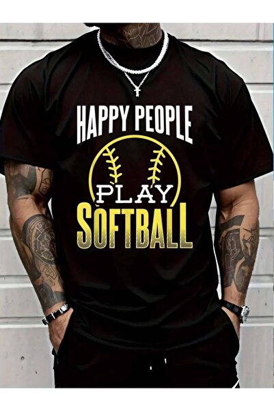 799 100% Cotton Happy People Play Player Softball Team T-Shirt Men's Women's ...
