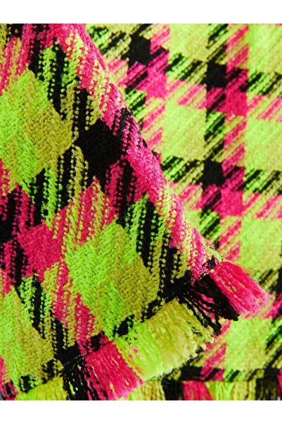 NO BRAND Rochie mini multicoloră tricotată în carouri, cu mânecă scurtă, m