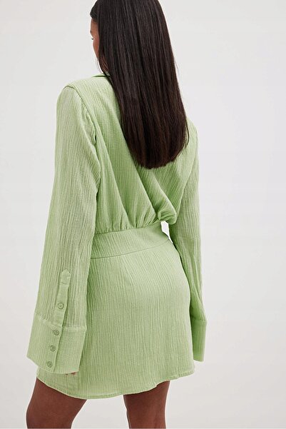 NO BRAND Rochie mini verde texturată cu mânecă lungă Na-Kd 38