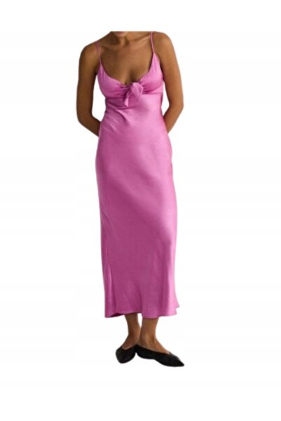 NO BRAND Rochie maxi mov, dreaptă, netedă, din satin, cu bretele, mărimea XL