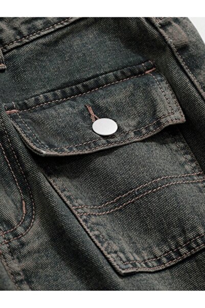 NO BRAND Fustă din denim Midaxi cu buzunare cu șliț, efect spălăcit, Dazy S