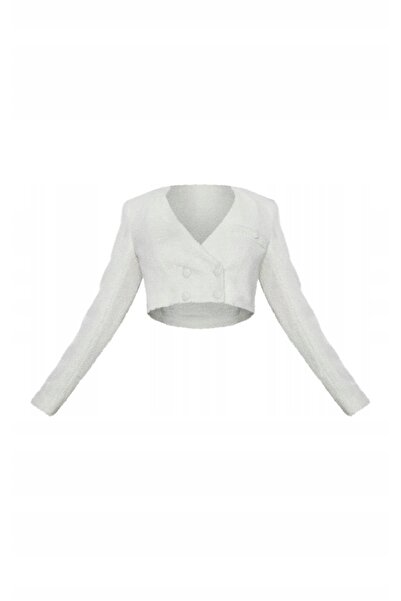 NO BRAND Blazer cremos tip crop top, la două rânduri de nasturi, cu mânecă lu...