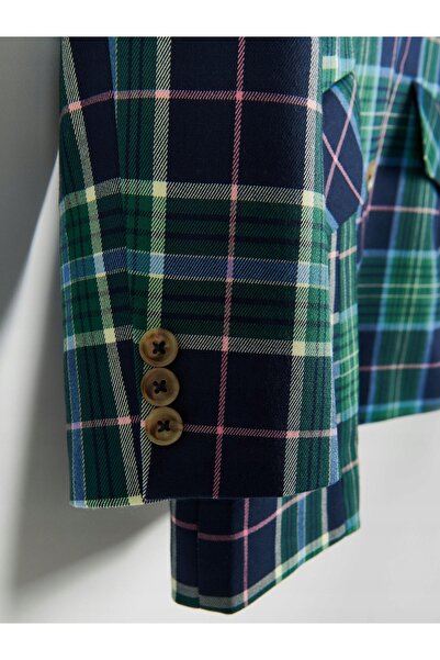 NO BRAND Blazer cambrat multicolor în carouri, cu mânecă lungă, cu nasturi, m...
