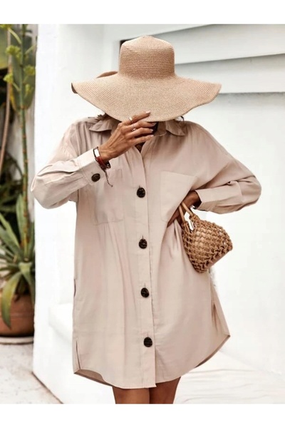 NO BRAND R61I016 Rochie cămașă oversize bej Shein m