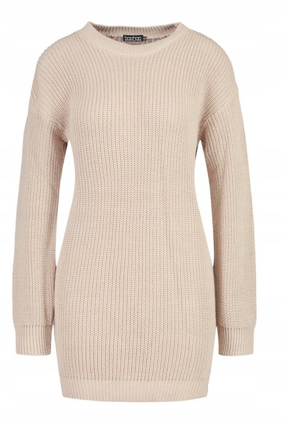 NO BRAND Rochie tricotată bej, clasică, simplă, cu mânecă lungă, mini, Boohoo...