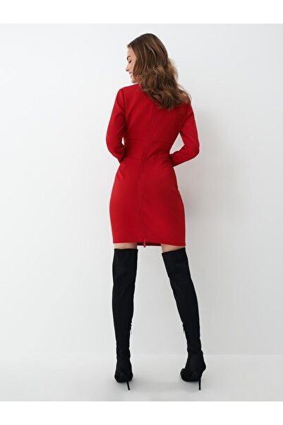 NO BRAND Rochie mini mulată simplă roșie, cu mâneci lungi și decolteu în V, M...