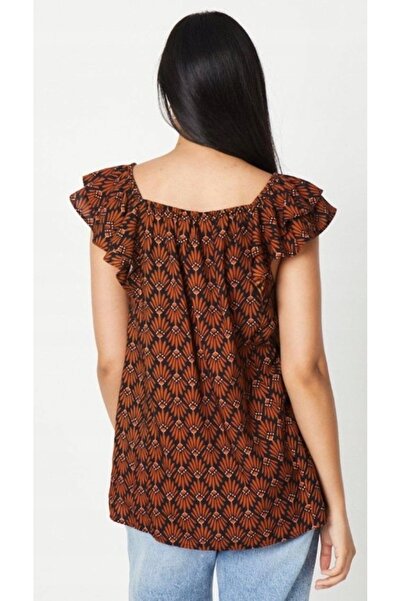 NO BRAND Tricou clasic maro cu mâneci cu volane, design simplu, lejer, Wallis 36