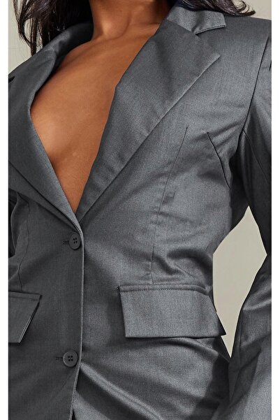 NO BRAND Blazer gri cambrat clasic uni Prettylittlething 32