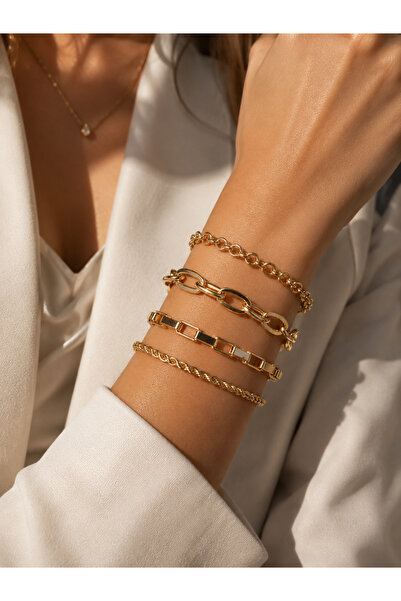 Adata Jewelry Çelik 4lü Kadın Erkek BOSSLADY Kombin Bileklik Seti / Kalın Ova...