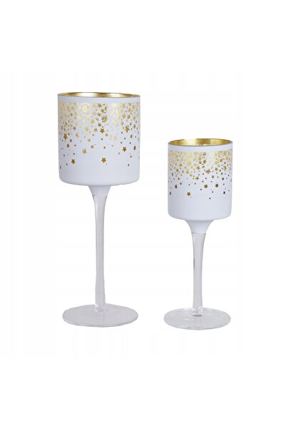 NO BRAND Suport lumânare tip cupă Decodomi, Felinar din sticlă, Alb cu stele ...