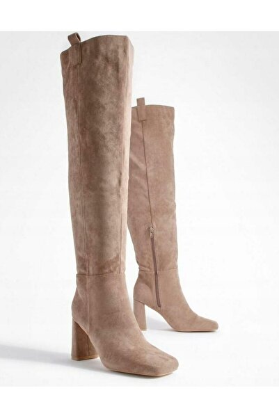 NO BRAND Cizme bej peste genunchi Eco Zemla cu vârf pătrat Boohoo 40