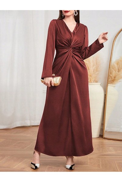 NO BRAND Rochie maxi roșie, clasică, elegantă, cu mâneci lungi, Shein 36