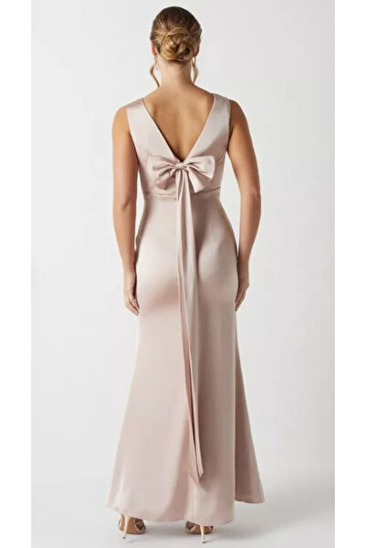 NO BRAND Rochie de cocktail roz murdar cu bretele, fundă din satin, Coast 36