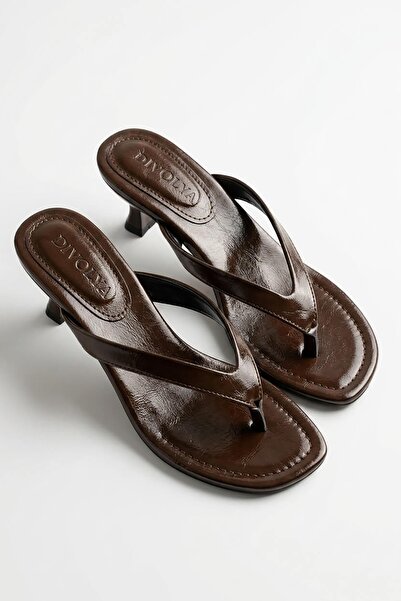 DİVOLYA Talyano Brown Wrinkled (3 cm Heeled) Short Heeled Daily Use Slippers