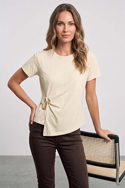 Fulla Moda Asymmetrical Cut T-Shirt with Gold Accessories