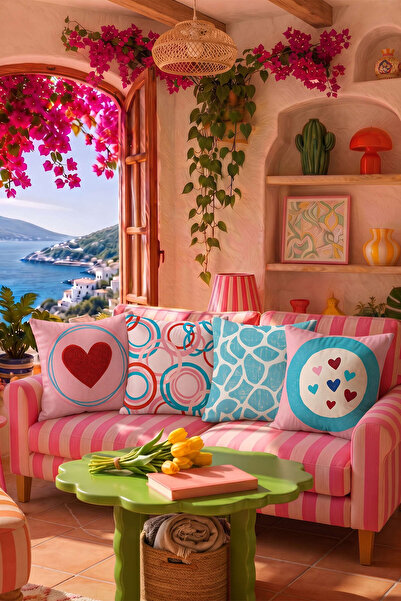 Cango Home Pink Retro Heart Patterned Throw Pillow Cover 1 Runner Set 4Kmbs34...