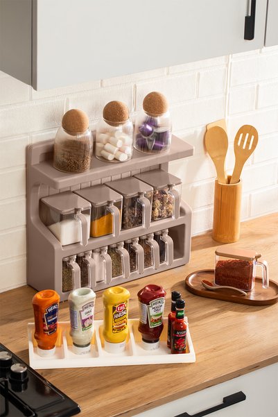 Porsima 5329 Set of 12 Storage Containers with Self-Adhesive Stickers and Labels, Spice Rack, Coffee Corner Set, Coffee Set - Kapicino