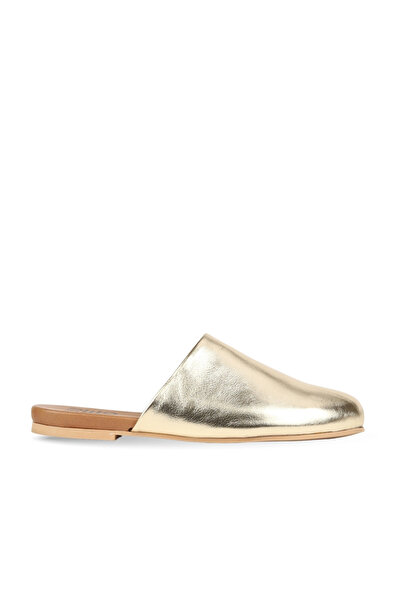 BUENO Gold Shiny Leather Women's Flat Slippers