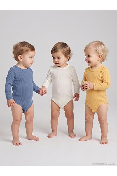 Minidamla Long Sleeve Basic 3-Piece Set 1-18 Months Snap-On Bodysuit - Blue
