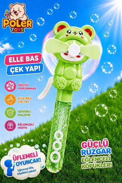 POLER TOYS Manuel Figürlü Fan Hem Üflemeli Hem Fan Çeşitli Figürlü sıvılı Üfl...