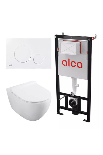 ALCA Set: Rezervor încastrat Alcaplast cu placă de acționare albă + Vas WC su...