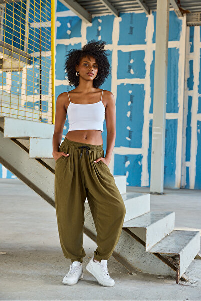 Superbluemexico Women's Street Style Wrinkled Sports Baggy Trousers