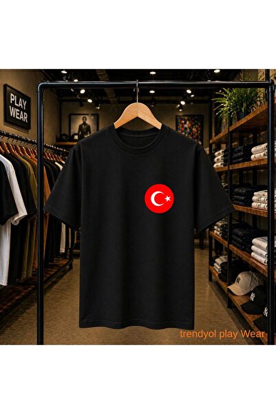playwear تي شيرت مطبوع عليه شعار علم تركيا مصنوع من القطن بنسبة 100%، مقاس كب...