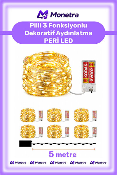 Monetra #PeriLed 5 Metre Sarı Pilli 3 Fonksiyonlu Dekoratif Yeni Yıl Yılbaşı ...